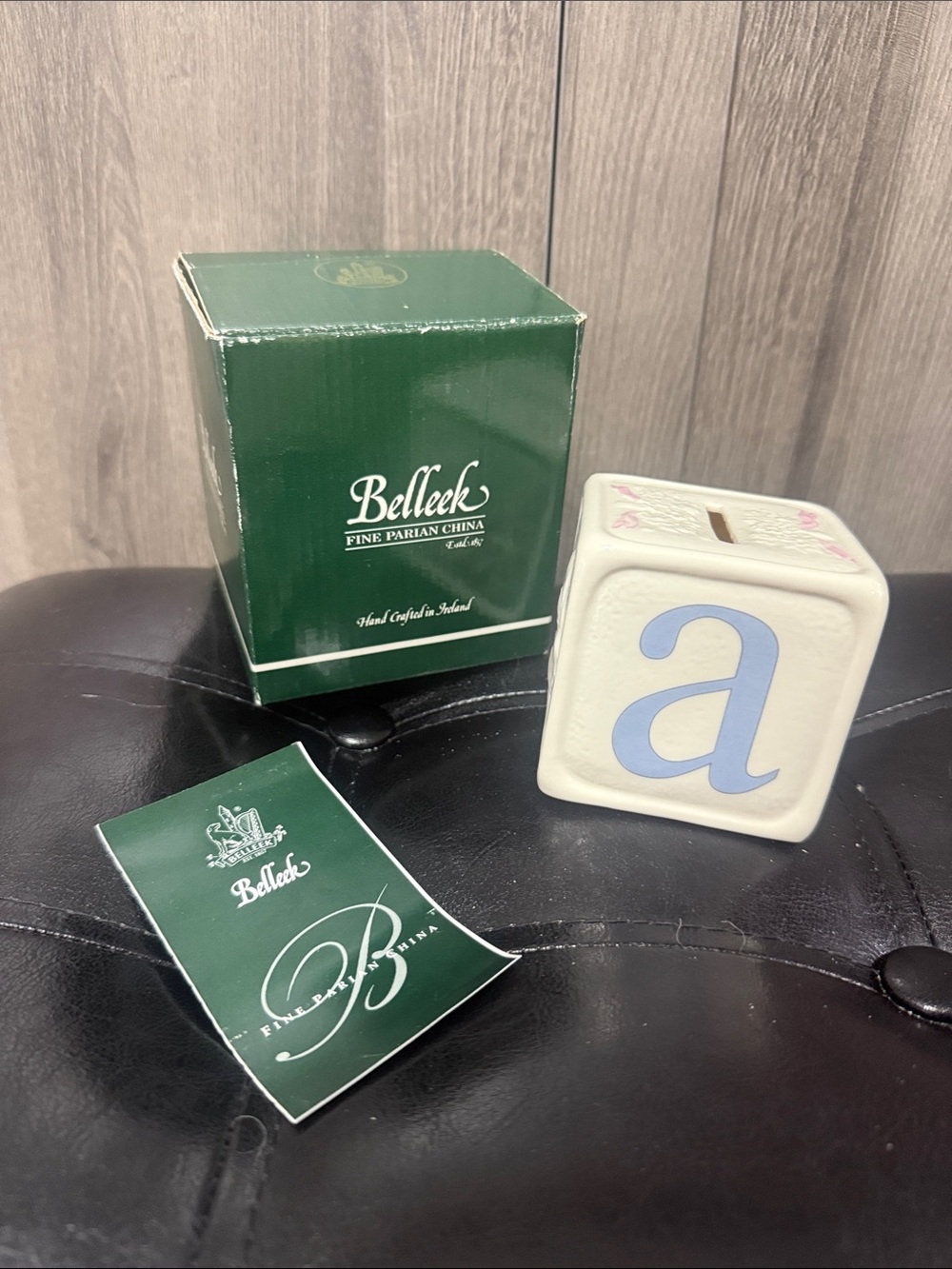 Vintage Belleek A B C Baby Block Fine China Coin Money Bank In Original Box